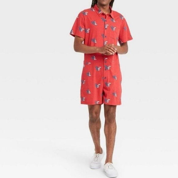 Disney Mickey Mouse American Flag Americana Red Unisex Romper Medium M - Picture 1 of 6